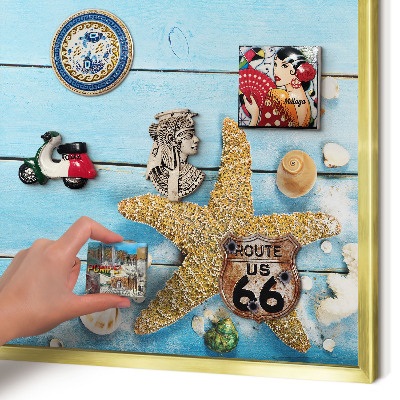 Metal magnet board with a gold frame Holiday rest