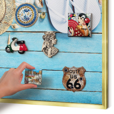 Magnetic board for magnets in a gold frame Holiday atmosphere