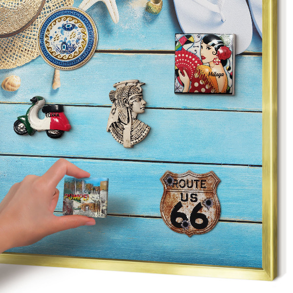 Magnetic board for magnets in a gold frame Holiday atmosphere