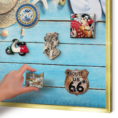 Magnetic board for magnets in a gold frame Holiday atmosphere