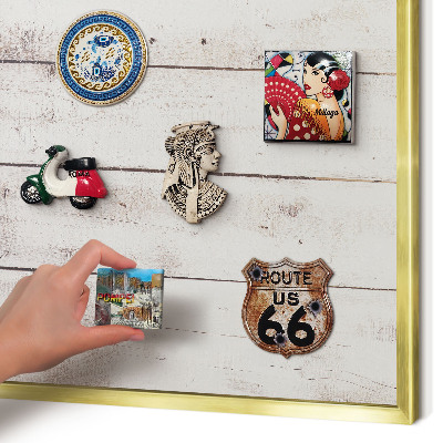 Metal magnet board with a gold frame Light wood
