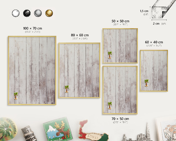 Metal magnet board with a gold frame Light wood
