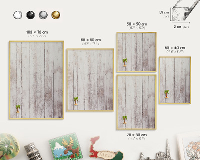 Metal magnet board with a gold frame Light wood