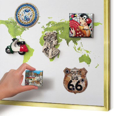 Metal magnet board with a gold frame Green map