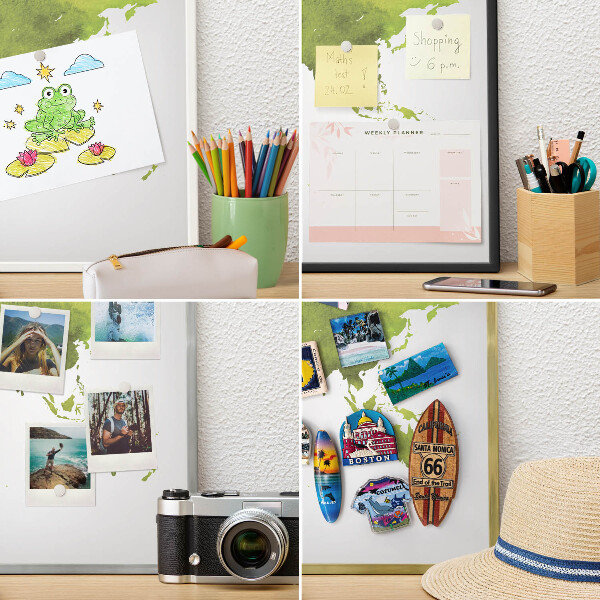 Metal magnet board with a gold frame Green map