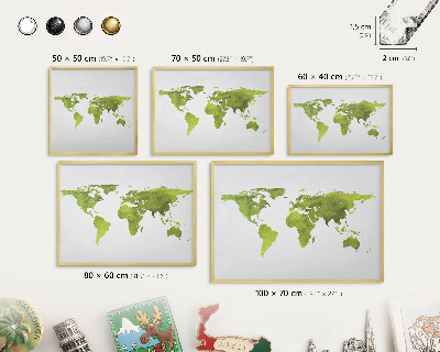 Metal magnet board with a gold frame Green map