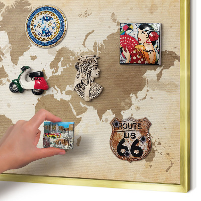Magnetic board for magnets in a gold frame World map