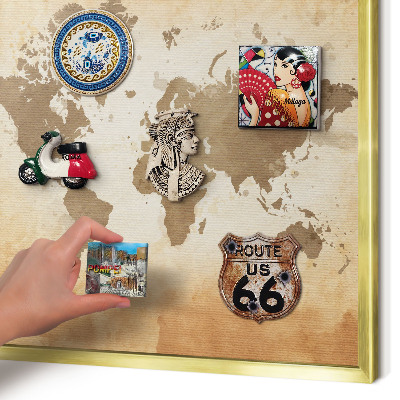 Magnetic board for magnets in a gold frame World map