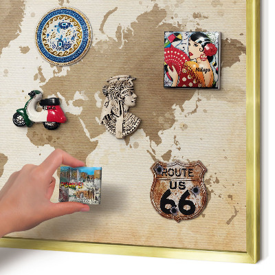 Magnetic board for magnets in a gold frame World map