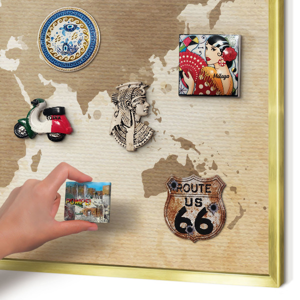Magnetic board for magnets in a gold frame World map