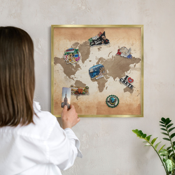 Magnetic board for magnets in a gold frame World map