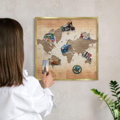 Magnetic board for magnets in a gold frame World map