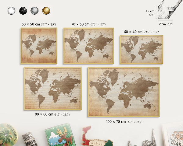 Magnetic board for magnets in a gold frame World map