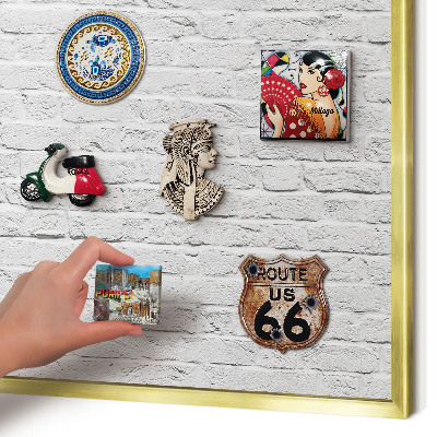 Metal magnet board with a gold frame Brick wall