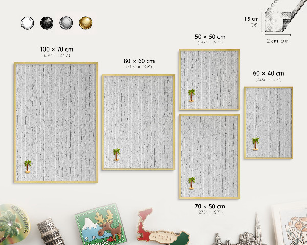 Metal magnet board with a gold frame Brick wall