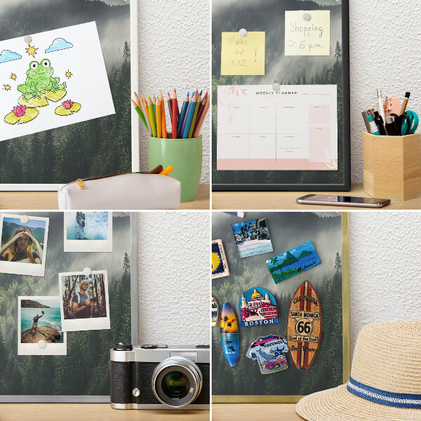 Metal magnet board with a gold frame Green mountains