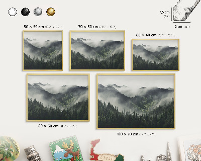 Metal magnet board with a gold frame Green mountains