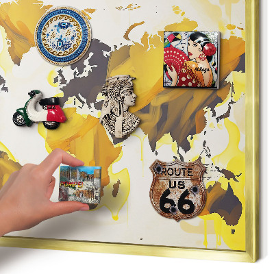 Magnetic board for magnets in a gold frame World map