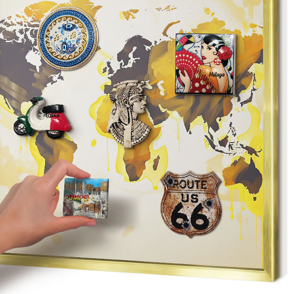Magnetic board for magnets in a gold frame World map