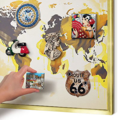 Magnetic board for magnets in a gold frame World map