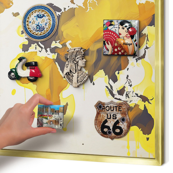 Magnetic board for magnets in a gold frame World map