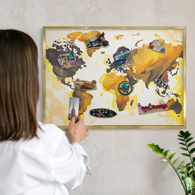 Magnetic board for magnets in a gold frame World map