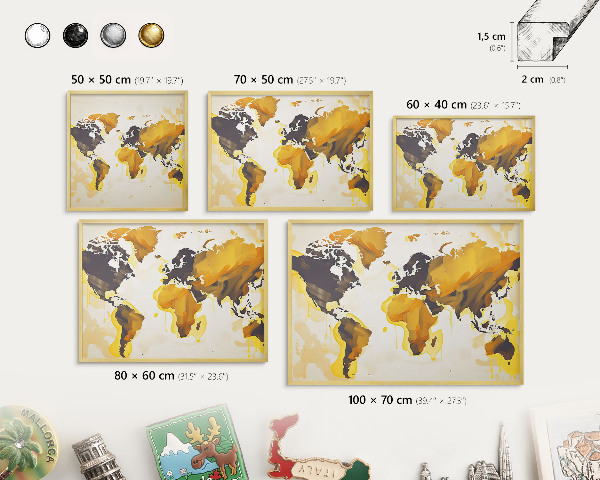 Magnetic board for magnets in a gold frame World map