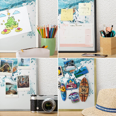 Metal magnet board with a gold frame Water map