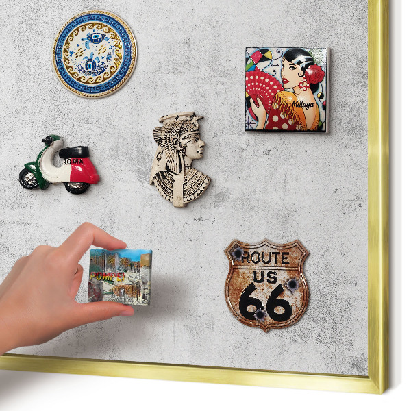 Metal magnet board with a gold frame Raw concrete