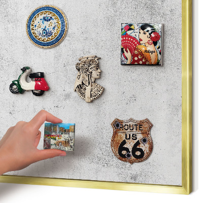 Metal magnet board with a gold frame Raw concrete