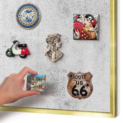 Metal magnet board with a gold frame Raw concrete
