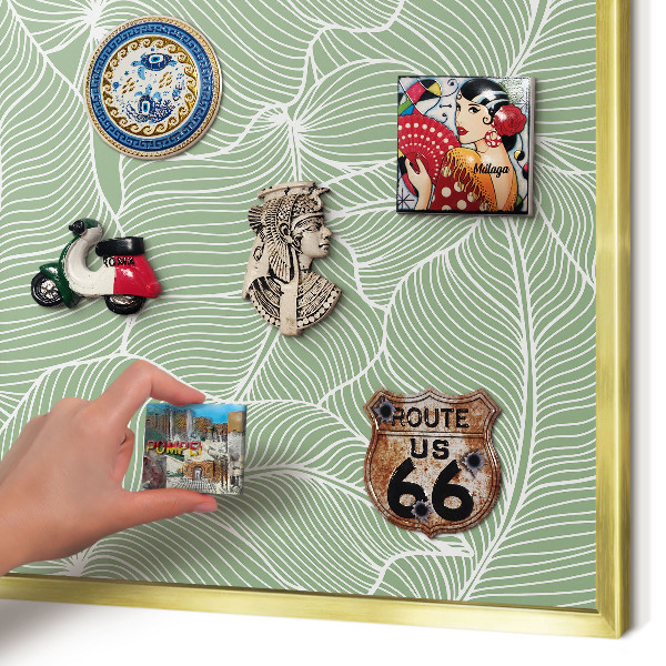 Magnetic board for magnets in a gold frame Tropical leaves