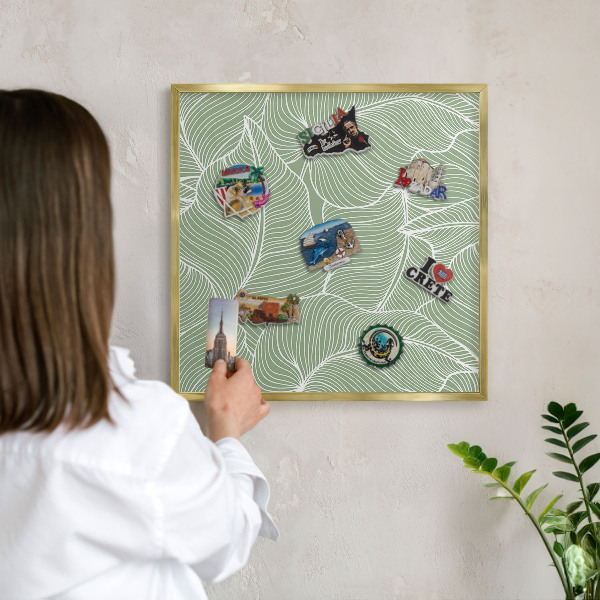 Magnetic board for magnets in a gold frame Tropical leaves