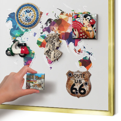 Metal magnet board with a gold frame World map