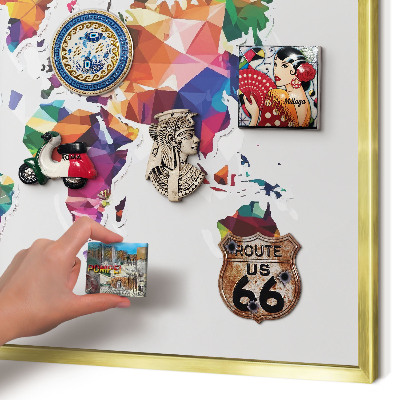 Metal magnet board with a gold frame World map