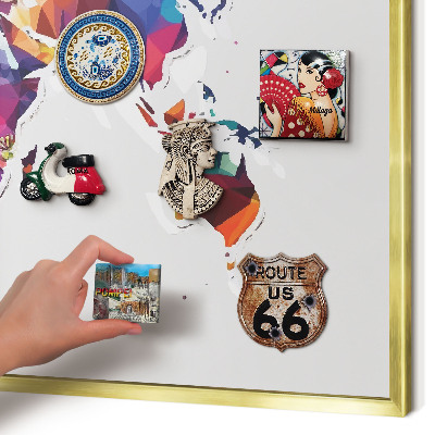 Metal magnet board with a gold frame World map