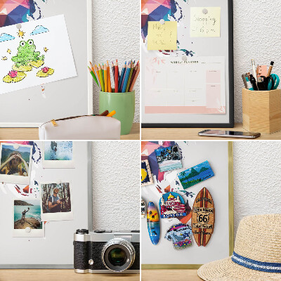 Metal magnet board with a gold frame World map