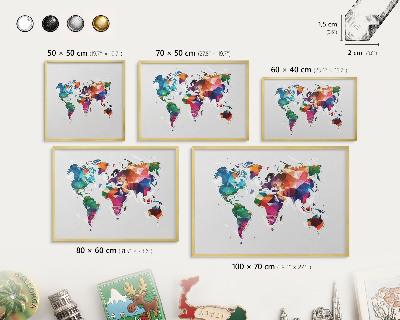 Metal magnet board with a gold frame World map
