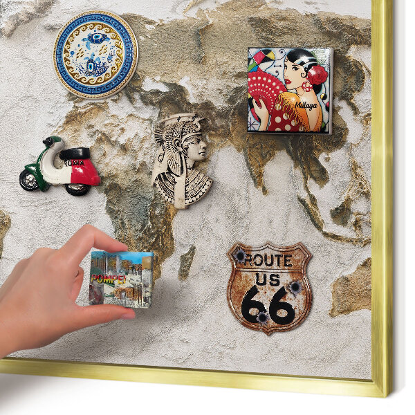 Magnetic board for magnets in a gold frame Relief map