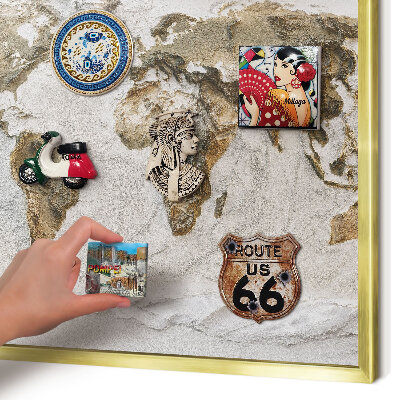Magnetic board for magnets in a gold frame Relief map