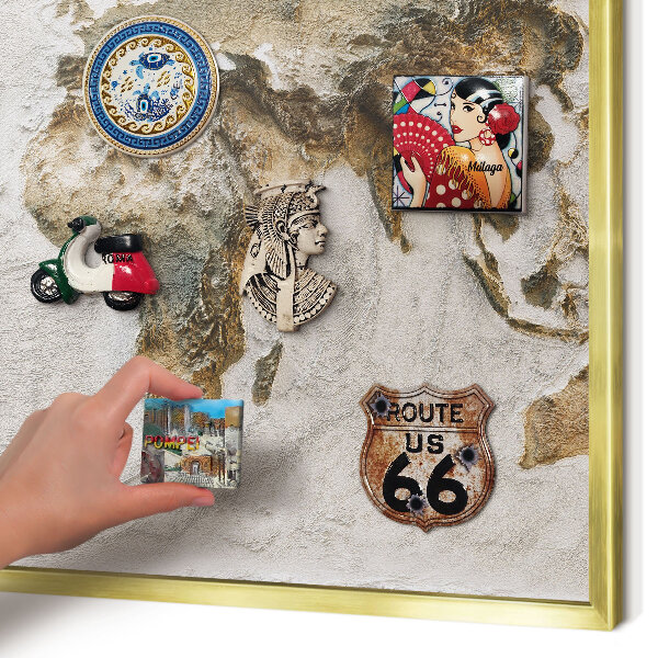 Magnetic board for magnets in a gold frame Relief map