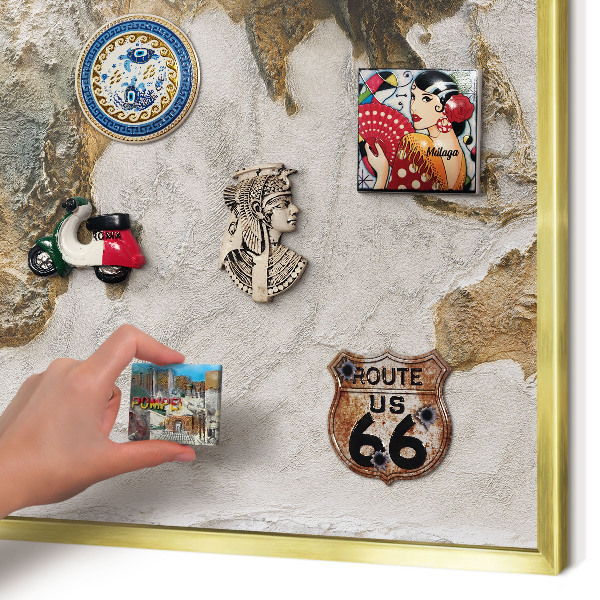 Magnetic board for magnets in a gold frame Relief map
