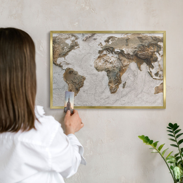Magnetic board for magnets in a gold frame Relief map