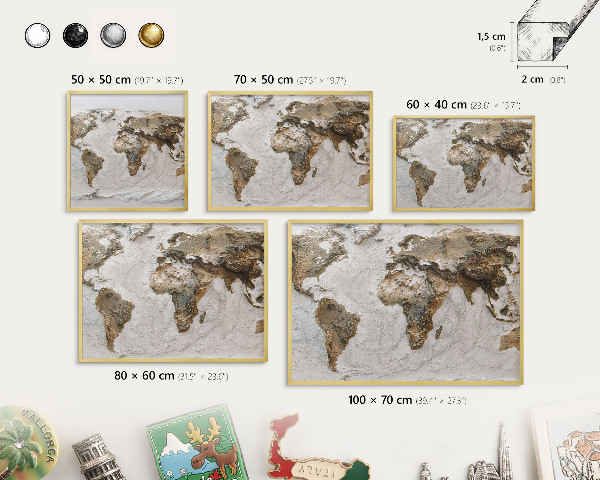 Magnetic board for magnets in a gold frame Relief map