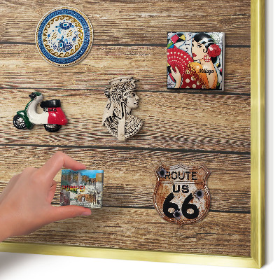 Metal magnet board with a gold frame Wooden texture