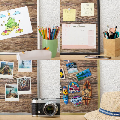 Metal magnet board with a gold frame Wooden texture