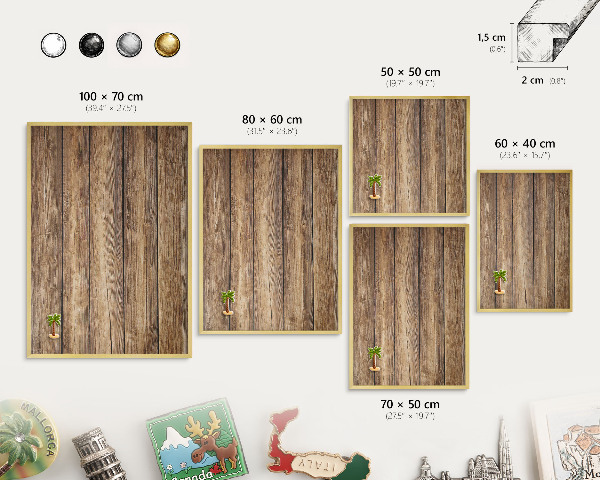 Metal magnet board with a gold frame Wooden texture