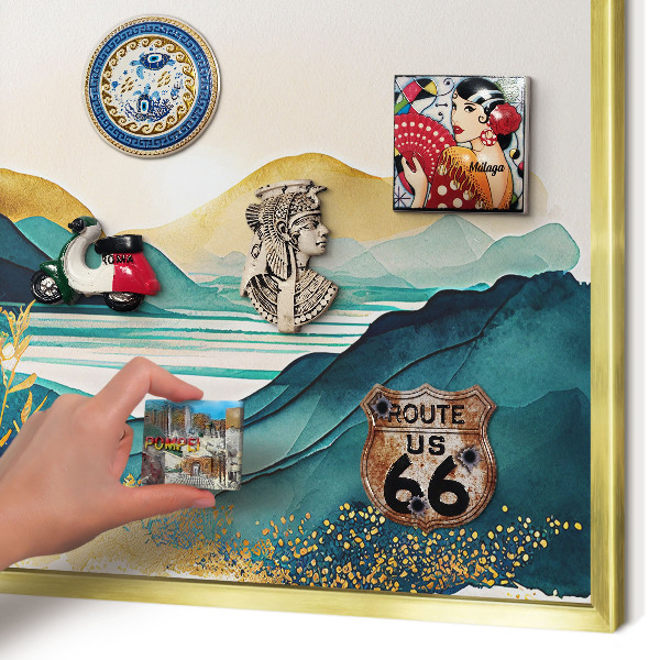 Magnetic board for magnets in a gold frame A peaceful view