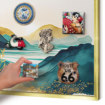 Magnetic board for magnets in a gold frame A peaceful view