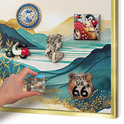 Magnetic board for magnets in a gold frame A peaceful view